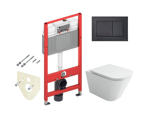 Унитаз с инсталляцией Ceramicanova Union CN4009T + Tece Now 9400414 с сиденьем Микролифт и Черной матовой клавишей смыва
