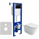 Унитаз с инсталляцией Ceramicanova Union CN4009T + Berges Atom 410 040332 с сиденьем Микролифт и Черной матовой клавишей смыва