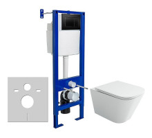 Унитаз с инсталляцией Ceramicanova Union CN4009T + Berges Atom 410 040332 с сиденьем Микролифт и Черной матовой клавишей смыва