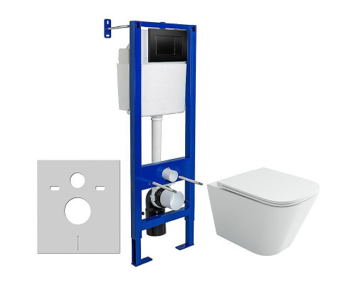 Унитаз с инсталляцией Ceramicanova Union CN4009T + Berges Atom 410 040332 с сиденьем Микролифт и Черной матовой клавишей смыва
