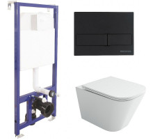 Комплект унитаза Ceramicanova Union CN4009T с инсталляцией Berges Novum L5 040215 с сиденьем Микролифт и Черной матовой клавишей смыва