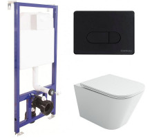 Комплект унитаза Ceramicanova Union CN4009T с инсталляцией Berges Novum D5 040235 с сиденьем Микролифт и Черной матовой клавишей смыва