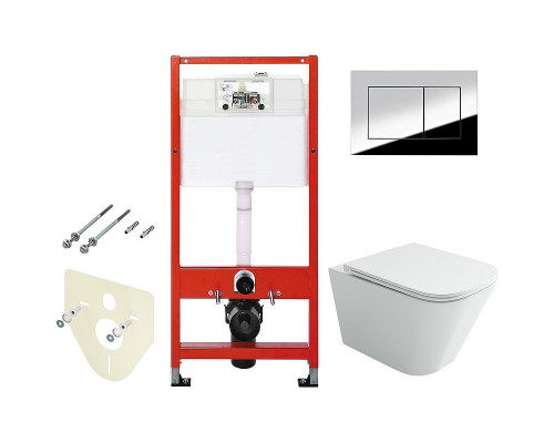 Комплект унитаза Ceramicanova Union CN4009T с инсталляцией Tece Profil 9400412 с сиденьем Микролифт и клавишей смыва Хром глянцевый