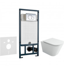 Комплект унитаза Ceramicanova Union CN4009T с сиденьем Микролифт и инсталляцией WeltWasser WW Marberg 507 10000005949+10000005952 с клавишей смыва Хром глянцевый