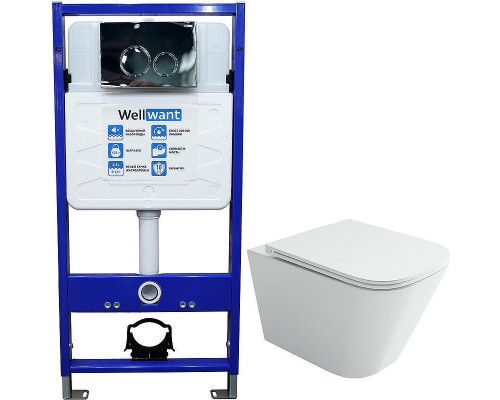 Комплект унитаза Ceramicanova Union CN4009T с инсталляцией WellWant Standart 50 WWISI1110B с сиденьем Микролифт и клавишей смыва Хром глянцевый