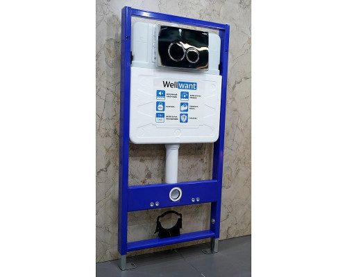 Комплект унитаза Ceramicanova Union CN4009T с инсталляцией WellWant Standart 50 WWISI1110B с сиденьем Микролифт и клавишей смыва Хром глянцевый