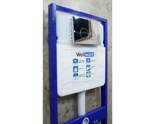 Комплект унитаза Ceramicanova Union CN4009T с инсталляцией WellWant Standart 50 WWISI1110B с сиденьем Микролифт и клавишей смыва Хром глянцевый