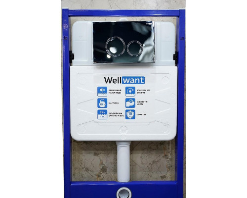 Комплект унитаза Ceramicanova Union CN4009T с инсталляцией WellWant Standart 50 WWISI1110B с сиденьем Микролифт и клавишей смыва Хром глянцевый