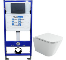 Комплект унитаза Ceramicanova Union CN4009T с инсталляцией WellWant Standart 50 WWISI111BB с сиденьем Микролифт и Черной матовой клавишей смыва