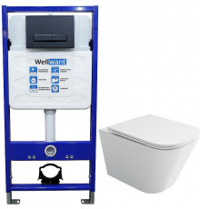 Комплект унитаза Ceramicanova Union CN4009T с инсталляцией WellWant Standart 50 WWISI111BB с сиденьем Микролифт и Черной матовой клавишей смыва