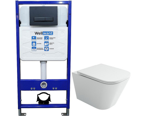 Комплект унитаза Ceramicanova Union CN4009T с инсталляцией WellWant Standart 50 WWISI111BB с сиденьем Микролифт и Черной матовой клавишей смыва