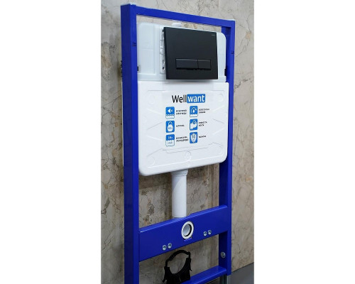 Комплект унитаза Ceramicanova Union CN4009T с инсталляцией WellWant Standart 50 WWISI111BB с сиденьем Микролифт и Черной матовой клавишей смыва