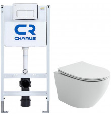 Комплект унитаза Ceramicanova Uno Rimless CN11001 с инсталляцией Charus City CR.200.21.01 с сиденьем Микролифт и клавишей смыва Хром глянцевый