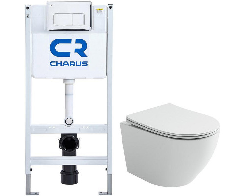 Комплект унитаза Ceramicanova Uno Rimless CN11001 с инсталляцией Charus City CR.200.21.01 с сиденьем Микролифт и клавишей смыва Хром глянцевый