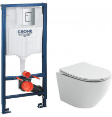Комплект унитаза Ceramicanova Uno Rimless CN11001 с инсталляцией Grohe Rapid SL 38772001 с сиденьем Микролифт и клавишей смыва Хром