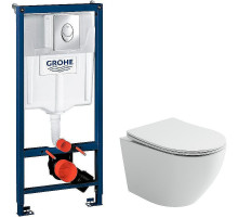 Комплект унитаза Ceramicanova Uno Rimless CN11001 с инсталляцией Grohe Rapid SL 38721001 с сиденьем Микролифт и клавишей смыва Хром