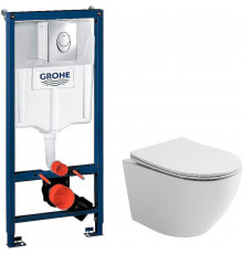 Комплект унитаза Ceramicanova Uno Rimless CN11001 с инсталляцией Grohe Rapid SL 38721001 с сиденьем Микролифт и клавишей смыва Хром