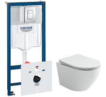 Комплект унитаза Ceramicanova Uno Rimless CN11001 с инсталляцией Grohe Rapid SL 38775001 с сиденьем Микролифт и клавишей смыва Хром