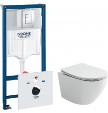 Комплект унитаза Ceramicanova Uno Rimless CN11001 с инсталляцией Grohe Rapid SL 38775001 с сиденьем Микролифт и клавишей смыва Хром