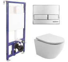 Комплект унитаза Ceramicanova Uno Rimless CN11001 с инсталляцией Berges Novum L3 040213 с сиденьем Микролифт и клавишей смыва Хром