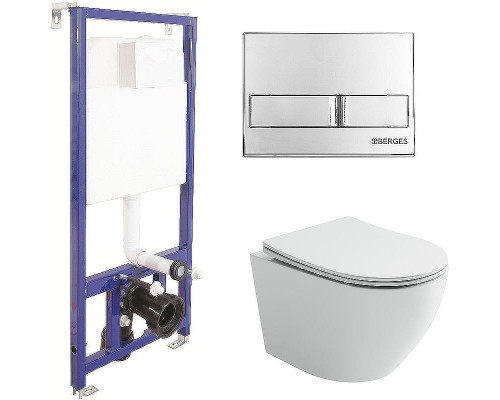 Комплект унитаза Ceramicanova Uno Rimless CN11001 с инсталляцией Berges Novum L3 040213 с сиденьем Микролифт и клавишей смыва Хром