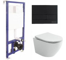Комплект унитаза Ceramicanova Uno Rimless CN11001 с инсталляцией Berges Novum L5 040215 с сиденьем Микролифт и Черной матовой клавишей смыва