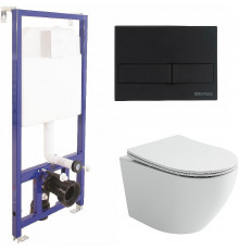 Комплект унитаза Ceramicanova Uno Rimless CN11001 с инсталляцией Berges Novum L5 040215 с сиденьем Микролифт и Черной матовой клавишей смыва