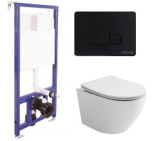 Комплект унитаза Ceramicanova Uno Rimless CN11001 с инсталляцией Berges Novum D5 040235 с сиденьем Микролифт и Черной матовой клавишей смыва