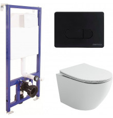 Комплект унитаза Ceramicanova Uno Rimless CN11001 с инсталляцией Berges Novum D5 040235 с сиденьем Микролифт и Черной матовой клавишей смыва