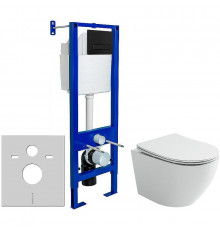 Комплект унитаза Ceramicanova Uno Rimless CN11001 с инсталляцией Berges Atom 410 040340 с сиденьем Микролифт и Черной матовой клавишей смыва