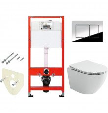 Комплект унитаза Ceramicanova Uno Rimless CN11001 с инсталляцией Tece Profil 9400412 с сиденьем Микролифт и клавишей смыва Хром глянцевый