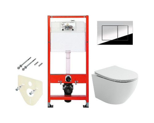 Комплект унитаза Ceramicanova Uno Rimless CN11001 с инсталляцией Tece Profil 9400412 с сиденьем Микролифт и клавишей смыва Хром глянцевый