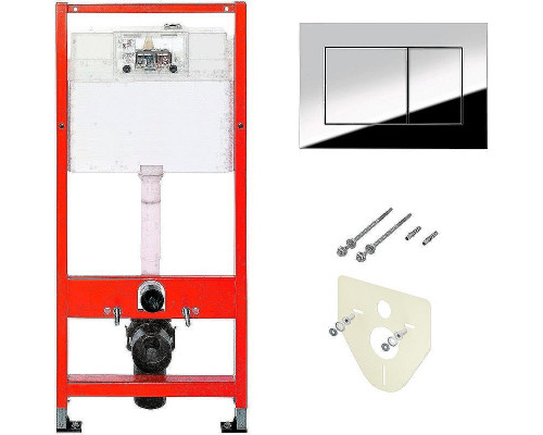 Комплект унитаза Ceramicanova Uno Rimless CN11001 с инсталляцией Tece Profil 9400412 с сиденьем Микролифт и клавишей смыва Хром глянцевый