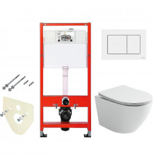 Комплект унитаза Ceramicanova Uno Rimless CN11001 с инсталляцией Tece Base 9400413 с сиденьем Микролифт и Белой клавишей смыва