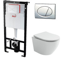 Комплект унитаза Ceramicanova Uno Rimless CN11001 с инсталляцией Alcaplast Sadromodul AM101/1120-3:1 RU M71-0001 с сиденьем Микролифт и клавишей смыва Хром