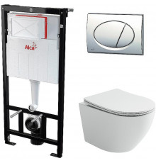 Комплект унитаза Ceramicanova Uno Rimless CN11001 с инсталляцией Alcaplast Sadromodul AM101/1120-3:1 RU M71-0001 с сиденьем Микролифт и клавишей смыва Хром