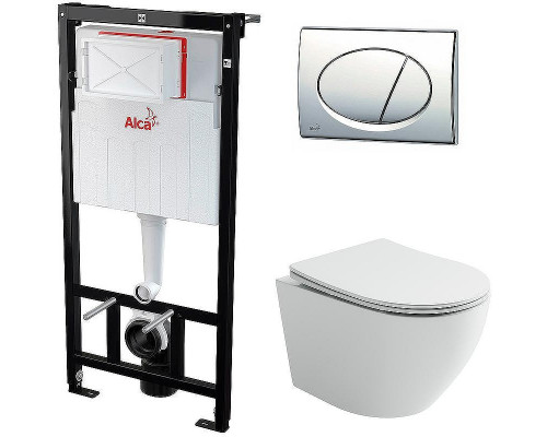 Комплект унитаза Ceramicanova Uno Rimless CN11001 с инсталляцией Alcaplast Sadromodul AM101/1120-3:1 RU M71-0001 с сиденьем Микролифт и клавишей смыва Хром