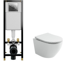 Комплект унитаза Ceramicanova Uno Rimless CN11001 с инсталляцией Cersanit Black 35 S-IN-BLACK-Cg-w с сиденьем Микролифт и клавишей смыва Хром