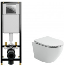 Комплект унитаза Ceramicanova Uno Rimless CN11001 с инсталляцией Cersanit Black 35 S-IN-BLACK-Cg-w с сиденьем Микролифт и клавишей смыва Хром