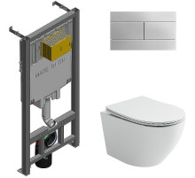 Комплект унитаза Ceramicanova Uno Rimless CN11001 с сиденьем Микролифт и инсталляцией Jacob Delafon E29025-NF+E4316-CP с клавишей смыва Хром