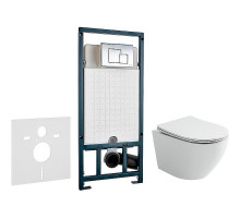 Комплект унитаза Ceramicanova Uno Rimless CN11001 с сиденьем Микролифт и инсталляцией WeltWasser WW Marberg 507 10000005949+10000005953 с клавишей смыва Хром глянцевый