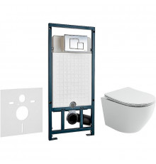 Комплект унитаза Ceramicanova Uno Rimless CN11001 с сиденьем Микролифт и инсталляцией WeltWasser WW Marberg 507 10000005949+10000005953 с клавишей смыва Хром глянцевый