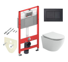 Комплект унитаза Ceramicanova Uno Rimless CN11001 с инсталляцией Tece Now 9400414 с сиденьем Микролифт и Черной матовой клавишей смыва