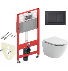 Комплект унитаза Ceramicanova Uno Rimless CN11001 с инсталляцией Tece Now 9400414 с сиденьем Микролифт и Черной матовой клавишей смыва