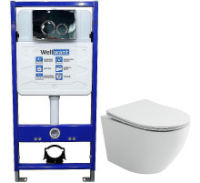 Комплект унитаза Ceramicanova Uno Rimless CN11001 с инсталляцией WellWant Standart 50 WWISI1110B с сиденьем Микролифт и клавишей смыва Хром глянцевый