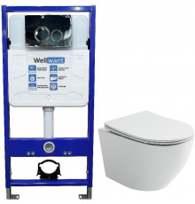 Комплект унитаза Ceramicanova Uno Rimless CN11001 с инсталляцией WellWant Standart 50 WWISI1110B с сиденьем Микролифт и клавишей смыва Хром глянцевый