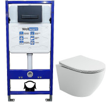 Комплект унитаза Ceramicanova Uno Rimless CN11001 с инсталляцией WellWant Standart 50 WWISI111BB с сиденьем Микролифт и Черной матовой клавишей смыва