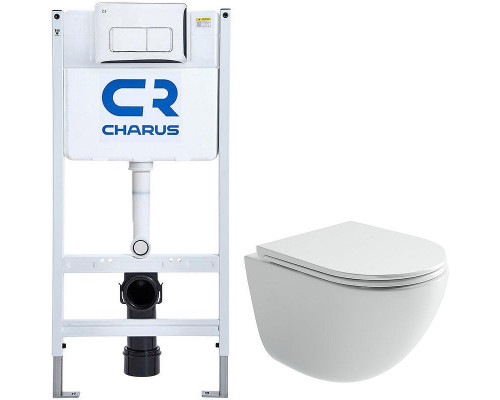 Комплект унитаза Ceramicanova Vogue CN4008T с инсталляцией Charus City CR.200.21.01 с сиденьем Микролифт и клавишей смыва Хром глянцевый