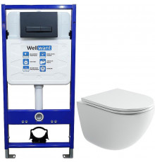 Унитаз с инсталляцией Ceramicanova Vogue CN4008T + WellWant Standart 50 WWISI111BB с сиденьем Микролифт и Черной матовой клавишей смыва