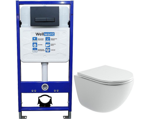 Унитаз с инсталляцией Ceramicanova Vogue CN4008T + WellWant Standart 50 WWISI111BB с сиденьем Микролифт и Черной матовой клавишей смыва